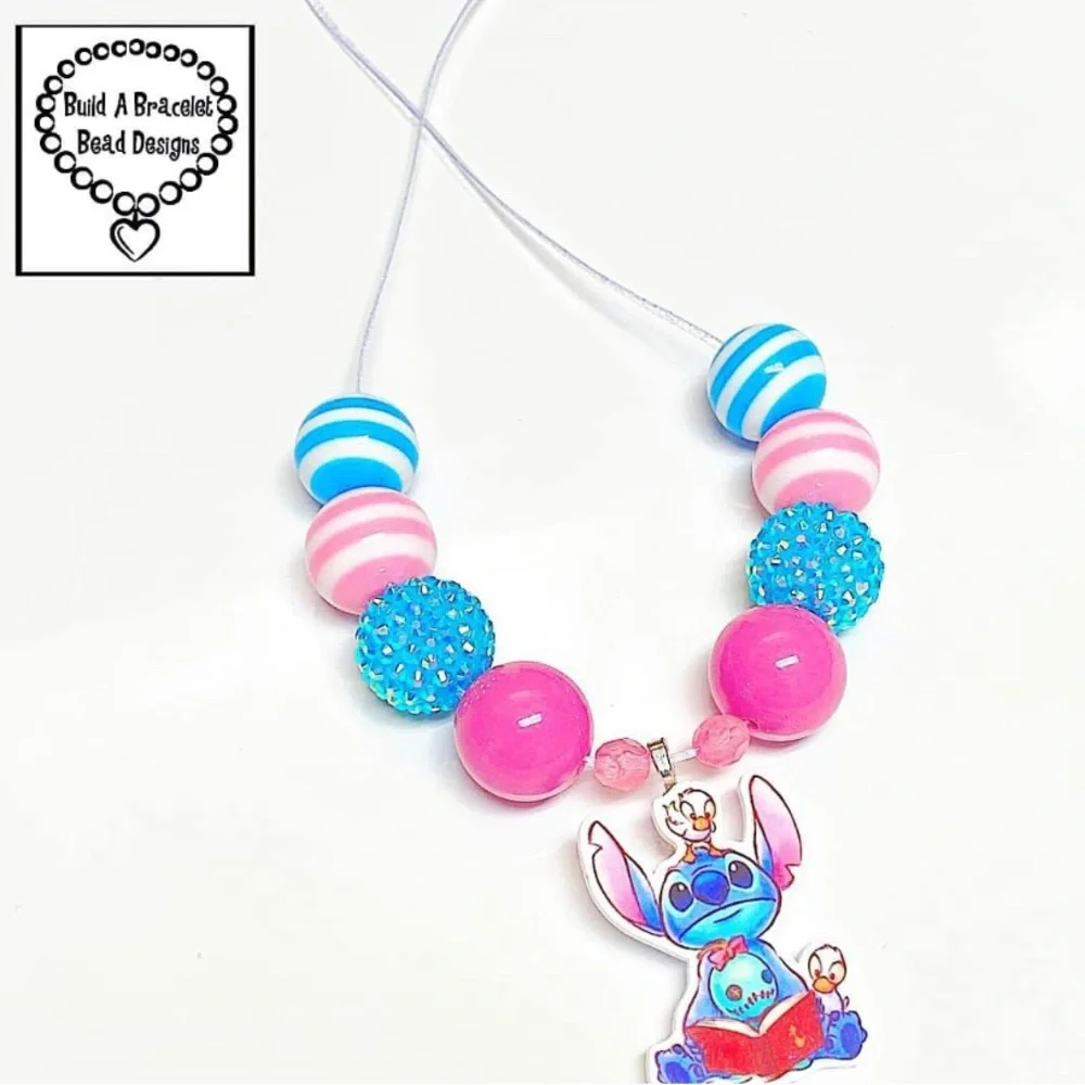 Handmade Stitch Inspired Bubblegum Necklace Kids Jewelry Disney Jewelry Gift